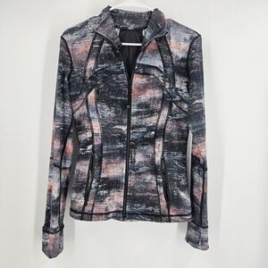 Lululemon Define Jacket Pink Black Abstract Print Full Zip Athletic Workout Sz 8